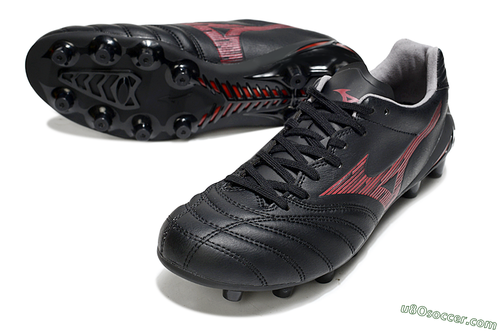 Mizuno Morelia Neo 4 FG Firm Ground Soccer Cleats - Black/Crimson Red/Charcoal Gray 3