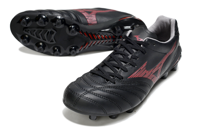 Mizuno Morelia Neo 4 FG Firm Ground Soccer Cleats - Black/Crimson Red/Charcoal Gray