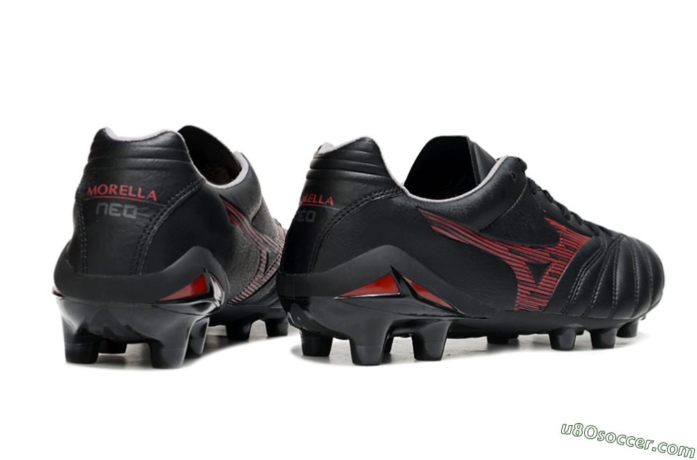 Mizuno Morelia Neo 4 FG Firm Ground Soccer Cleats - Black/Crimson Red/Charcoal Gray 6