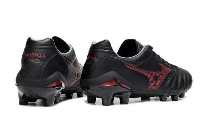 Mizuno Morelia Neo 4 FG Firm Ground Soccer Cleats - Black/Crimson Red/Charcoal Gray
