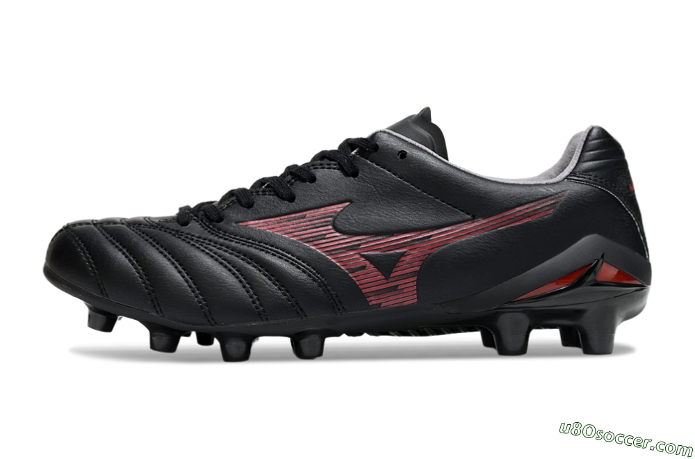 Mizuno Morelia Neo 4 FG Firm Ground Soccer Cleats - Black/Crimson Red/Charcoal Gray 2