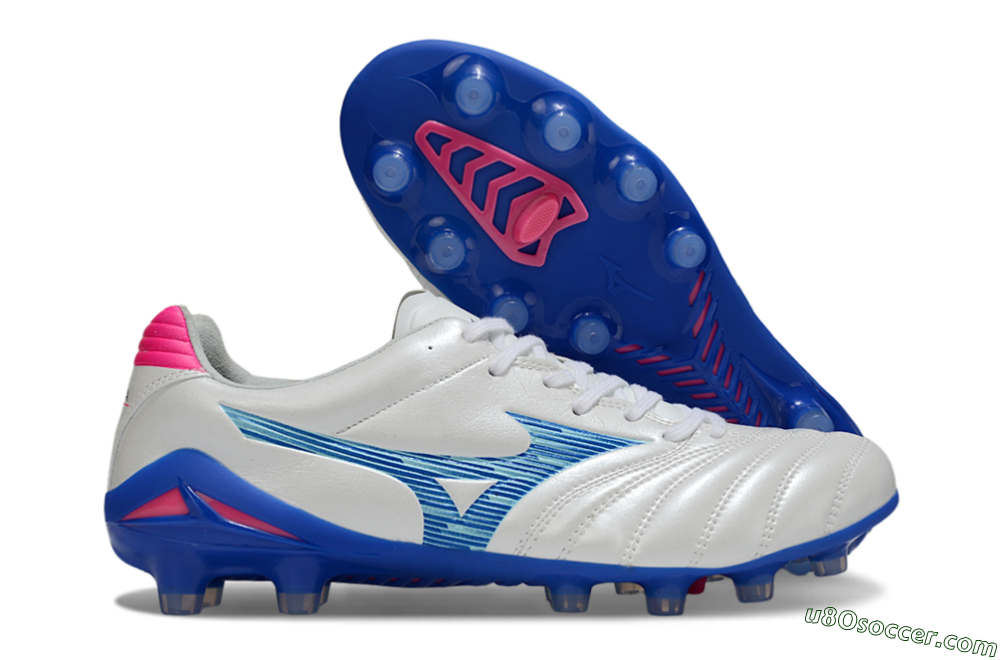 Mizuno Morelia Neo 4 FG Firm Ground Soccer Cleats - White/Electric Blue/Hot Pink 1