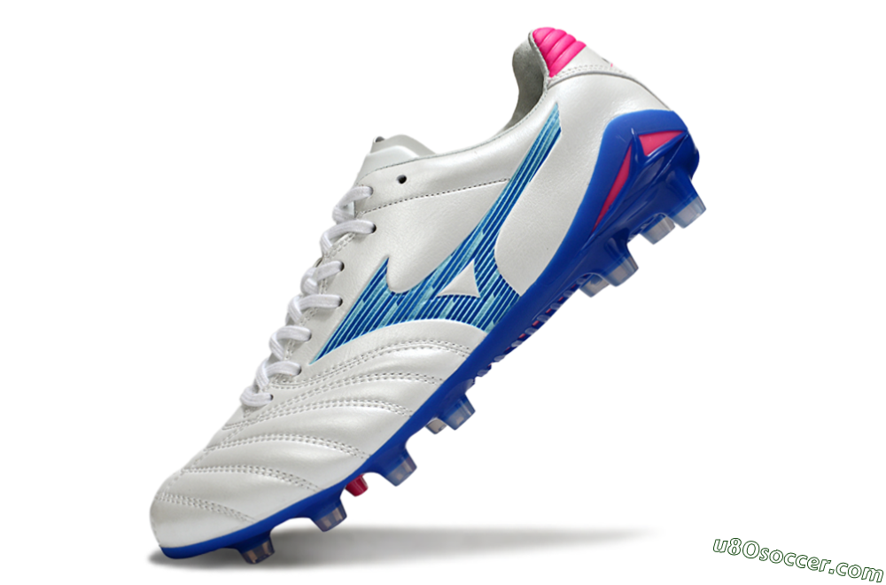 Mizuno Morelia Neo 4 FG Firm Ground Soccer Cleats - White/Electric Blue/Hot Pink 5