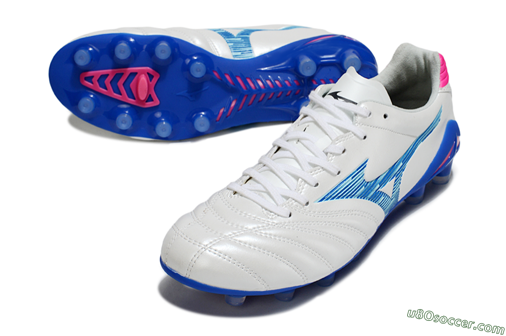 Mizuno Morelia Neo 4 FG Firm Ground Soccer Cleats - White/Electric Blue/Hot Pink 3