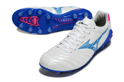 Mizuno Morelia Neo 4 FG Firm Ground Soccer Cleats - White/Electric Blue/Hot Pink