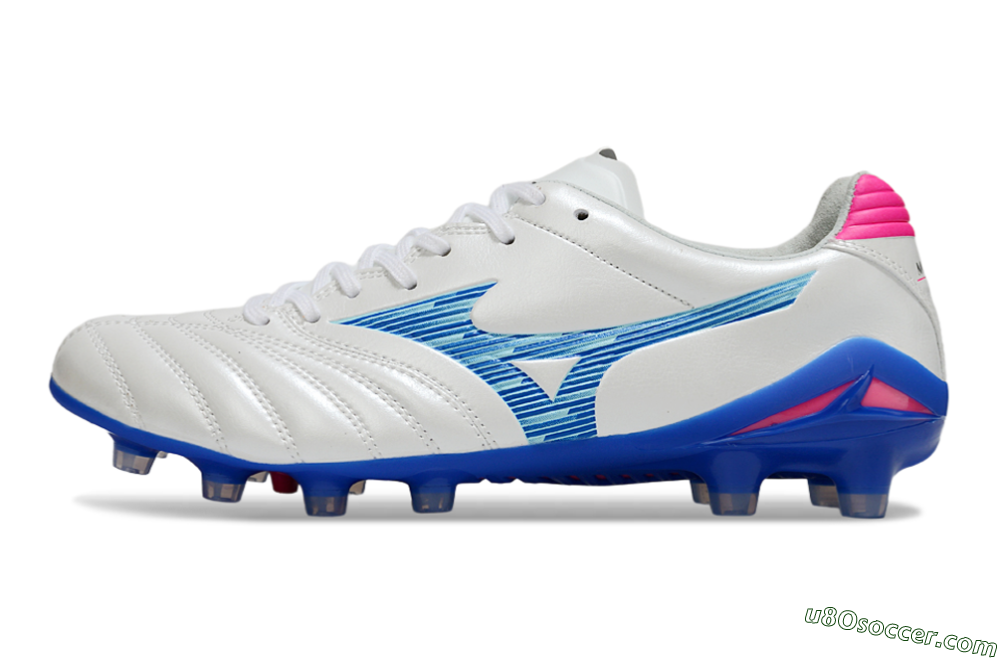 Mizuno Morelia Neo 4 FG Firm Ground Soccer Cleats - White/Electric Blue/Hot Pink 2