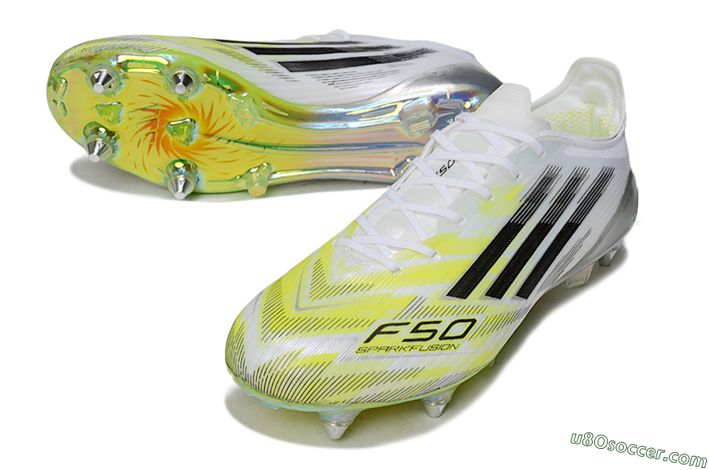 Adidas F50 Elite SG Soft Ground Soccer Cleats - White/Electric Yellow/Metallic Silver 3