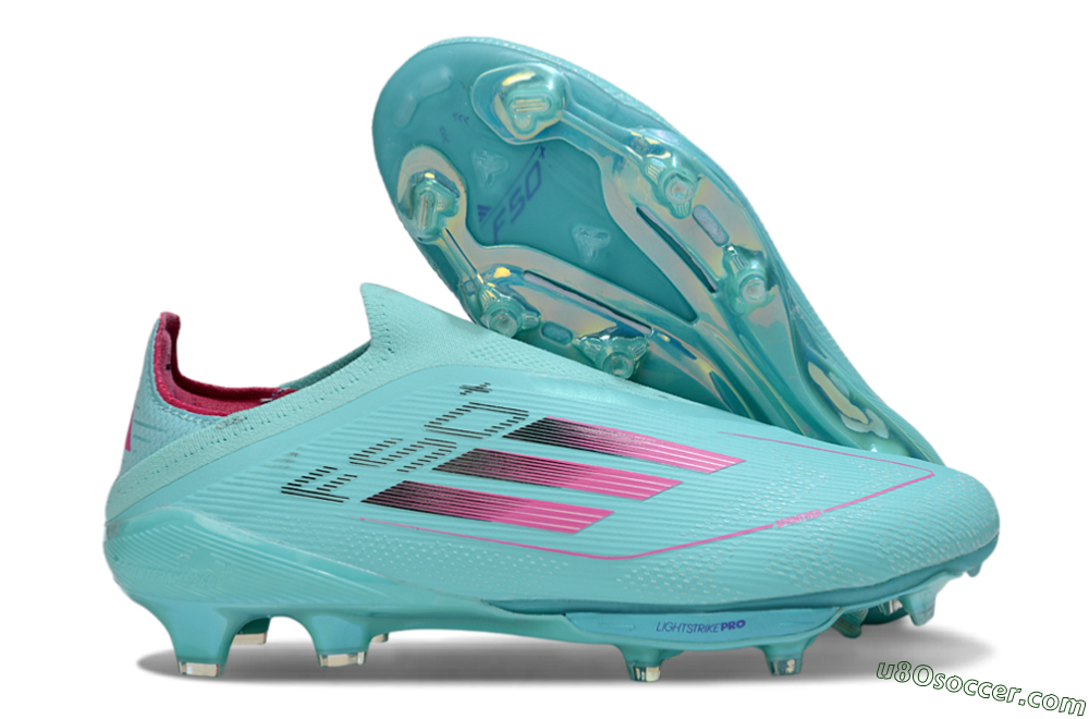 Adidas F50+ Elite Lightstrike Pro Laceless FG Firm Ground Soccer Cleats - Aqua/Coral Pink/Light Blue 1