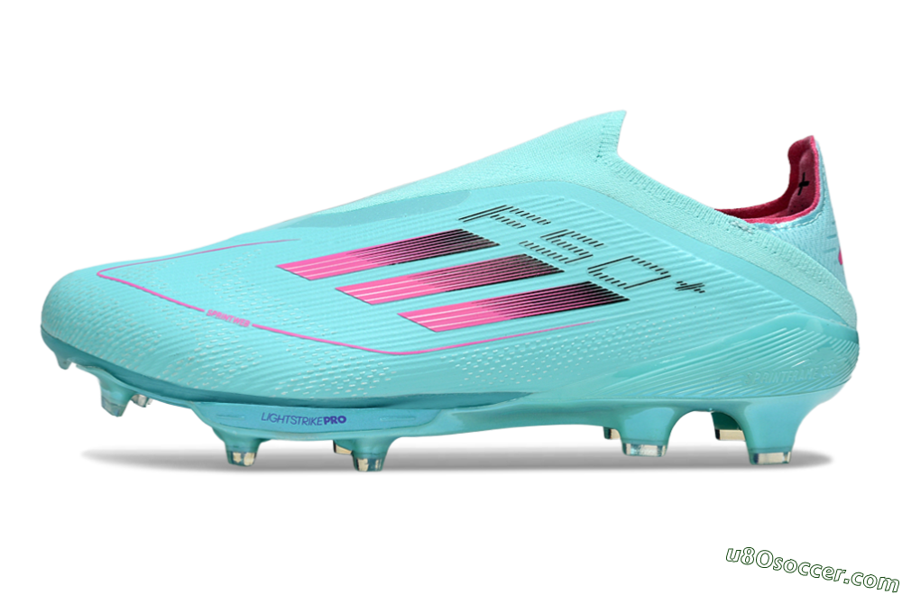 Adidas F50+ Elite Lightstrike Pro Laceless FG Firm Ground Soccer Cleats - Aqua/Coral Pink/Light Blue 2