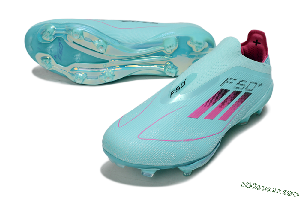 Adidas F50+ Elite Lightstrike Pro Laceless FG Firm Ground Soccer Cleats - Aqua/Coral Pink/Light Blue 3