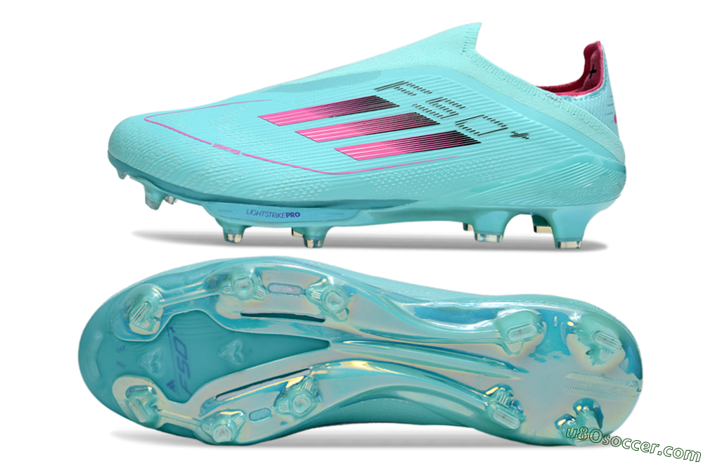 Adidas F50+ Elite Lightstrike Pro Laceless FG Firm Ground Soccer Cleats - Aqua/Coral Pink/Light Blue 0