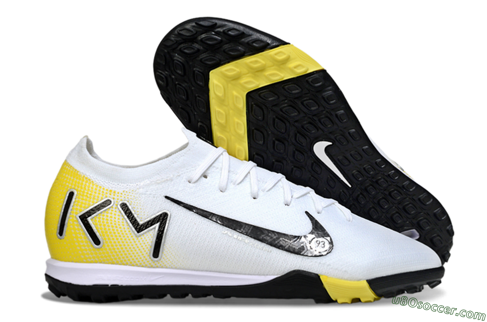 KM x Nike Air Zoom Mercurial Vapor 16 Elite TF Artificial Turf Soccer Shoes - White/Lemon Yellow/Black 1
