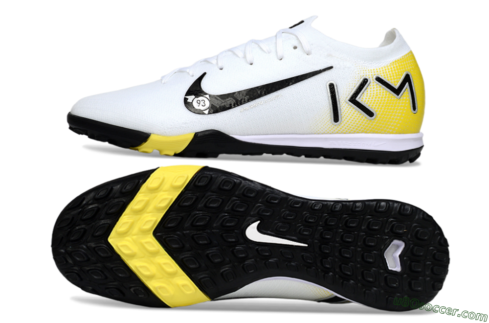 KM x Nike Air Zoom Mercurial Vapor 16 Elite TF Artificial Turf Soccer Shoes - White/Lemon Yellow/Black 0
