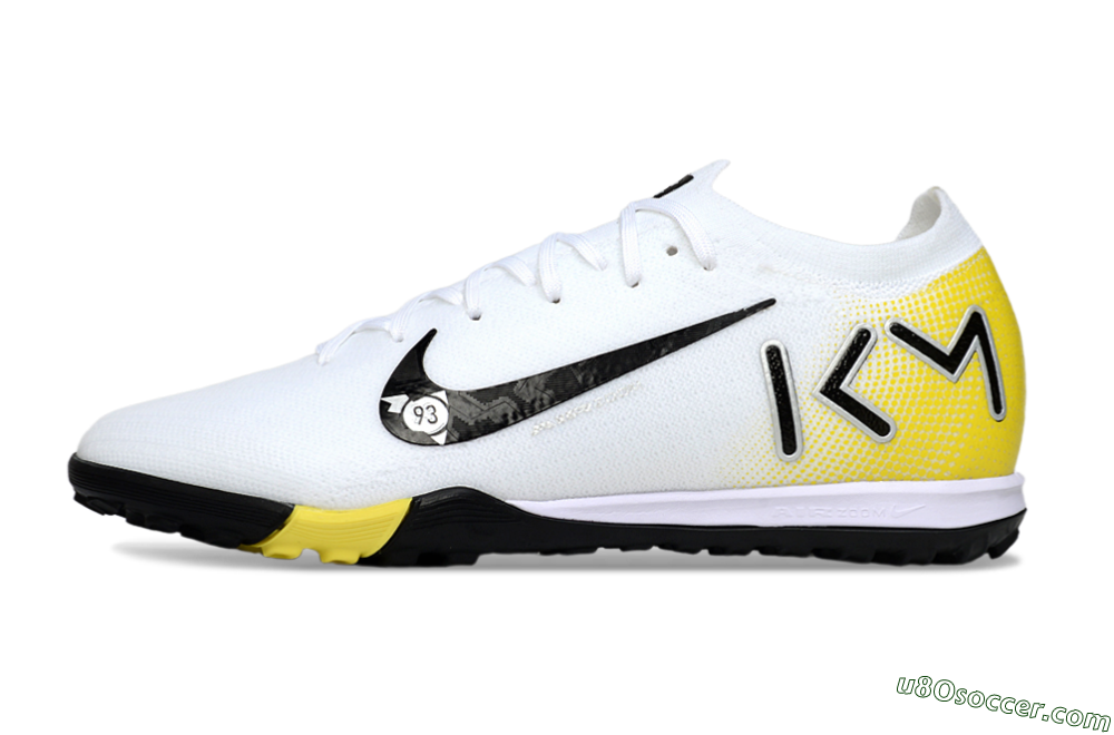 KM x Nike Air Zoom Mercurial Vapor 16 Elite TF Artificial Turf Soccer Shoes - White/Lemon Yellow/Black 2