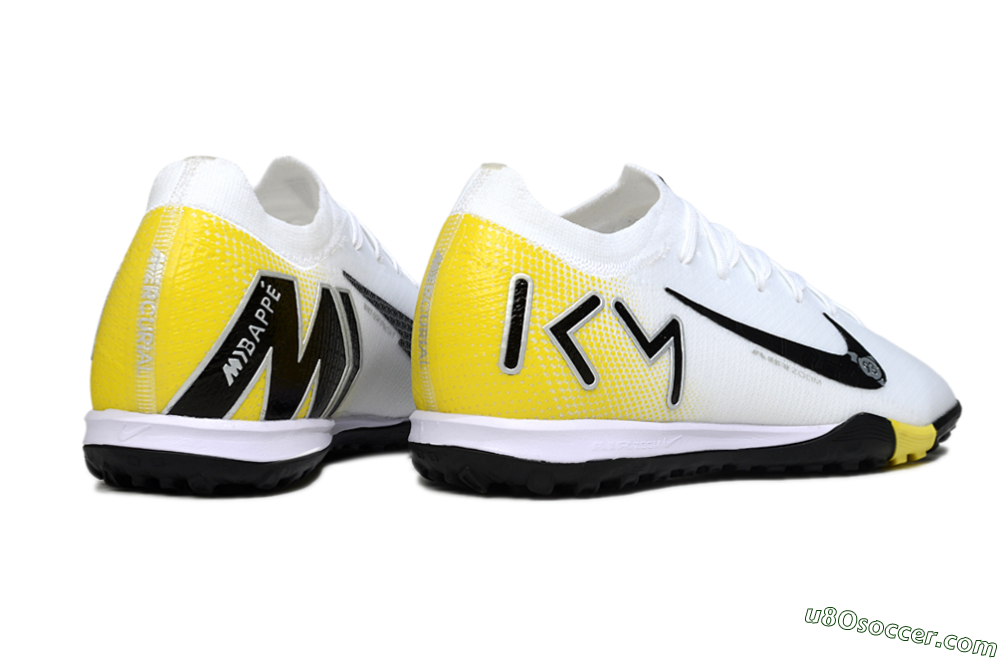 KM x Nike Air Zoom Mercurial Vapor 16 Elite TF Artificial Turf Soccer Shoes - White/Lemon Yellow/Black 6