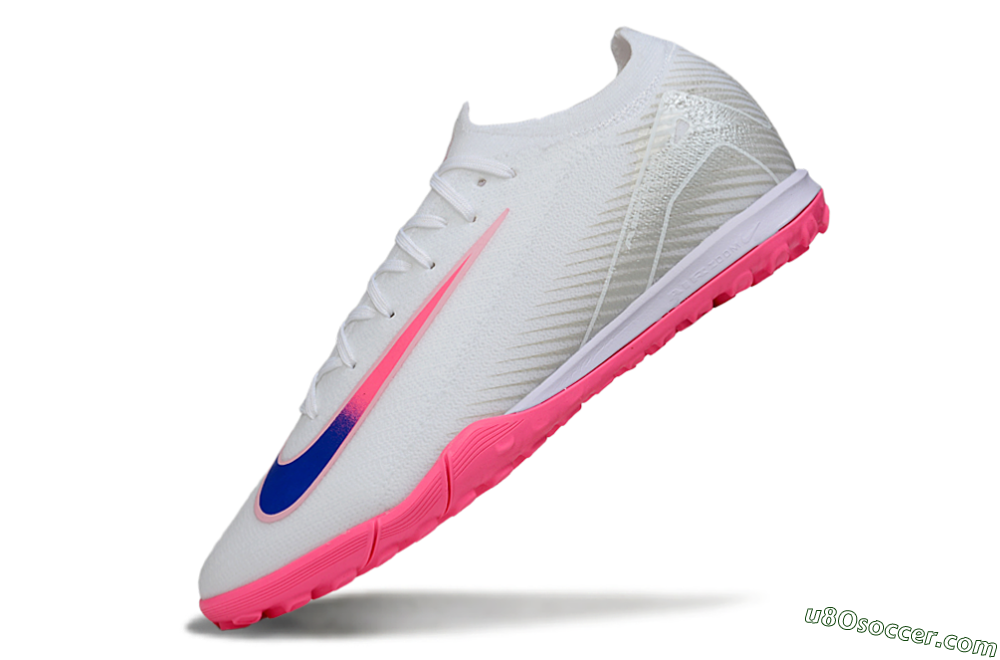 Nike Air Zoom Mercurial Vapor 16 Elite TF Artificial Turf Soccer Shoes - White/Neon Pink/Electric Blue 5