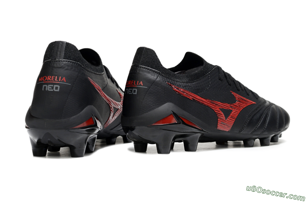 Mizuno Morelia Neo 4 FG Firm Ground Soccer Cleats - Black/Crimson Red/Jet Black 6