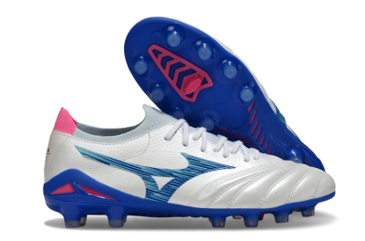 Mizuno Morelia Neo 4 FG Firm Ground Soccer Cleats - White/Blue Ocean/Pink Accent