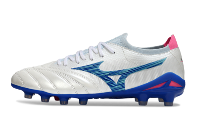 Mizuno Morelia Neo 4 FG Firm Ground Soccer Cleats - White/Blue Ocean/Pink Accent