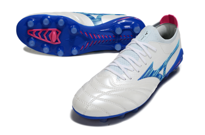 Mizuno Morelia Neo 4 FG Firm Ground Soccer Cleats - White/Blue Ocean/Pink Accent