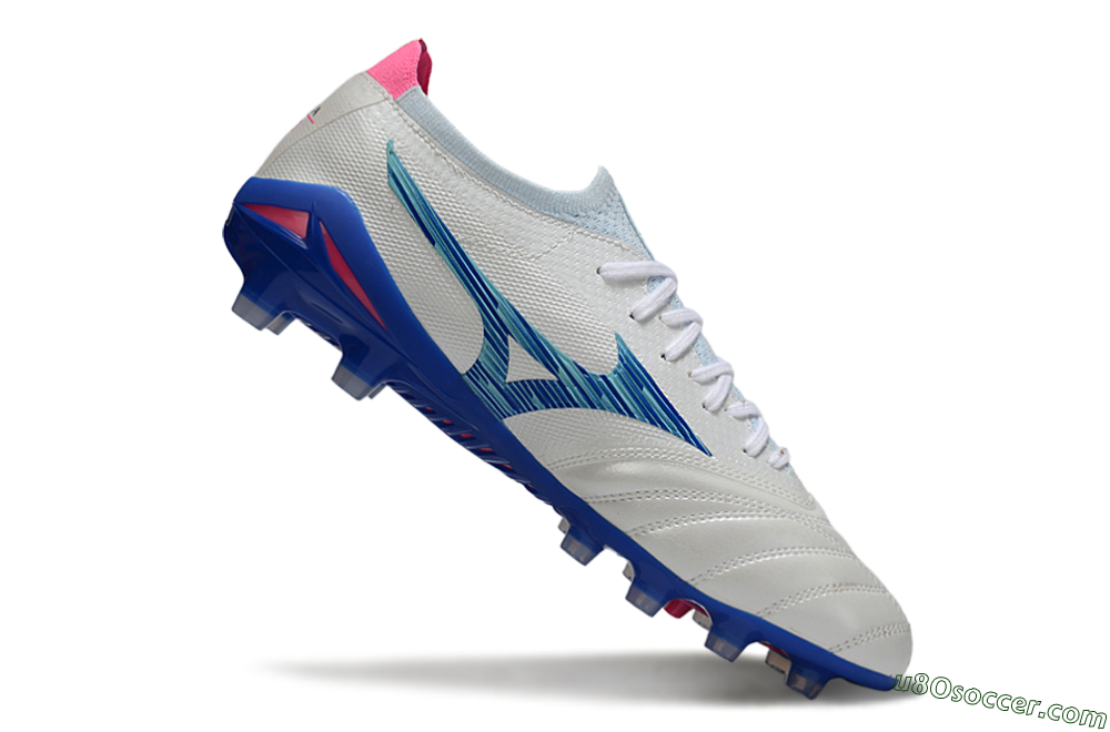 Mizuno Morelia Neo 4 FG Firm Ground Soccer Cleats - White/Blue Ocean/Pink Accent 4