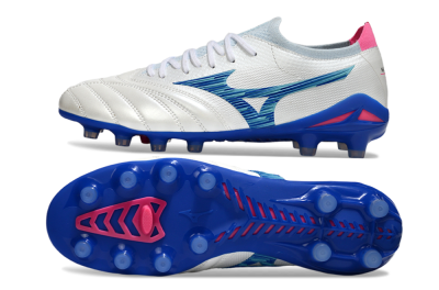 Mizuno Morelia Neo 4 FG Firm Ground Soccer Cleats - White/Blue Ocean/Pink Accent
