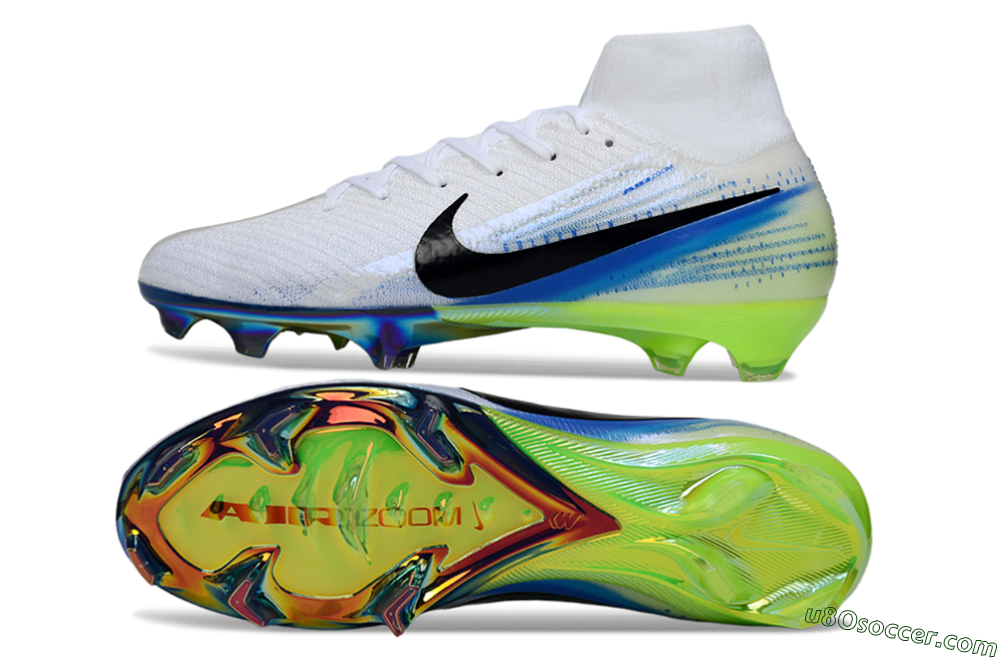 Nike Air Zoom Mercurial Superfly 10 Elite FG Firm Ground Soccer Cleats - White/Electric Blue/Neon Green 0