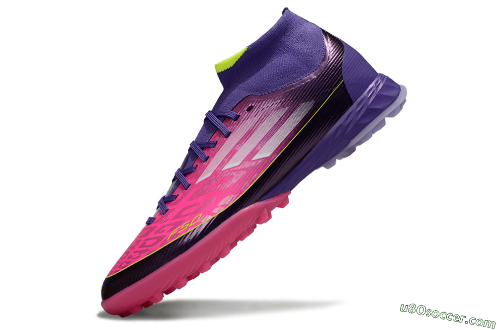 Adidas F50 Pro Mid TF Artificial Turf Soccer Shoes - Pink/Electric Pink/Deep Purple 5