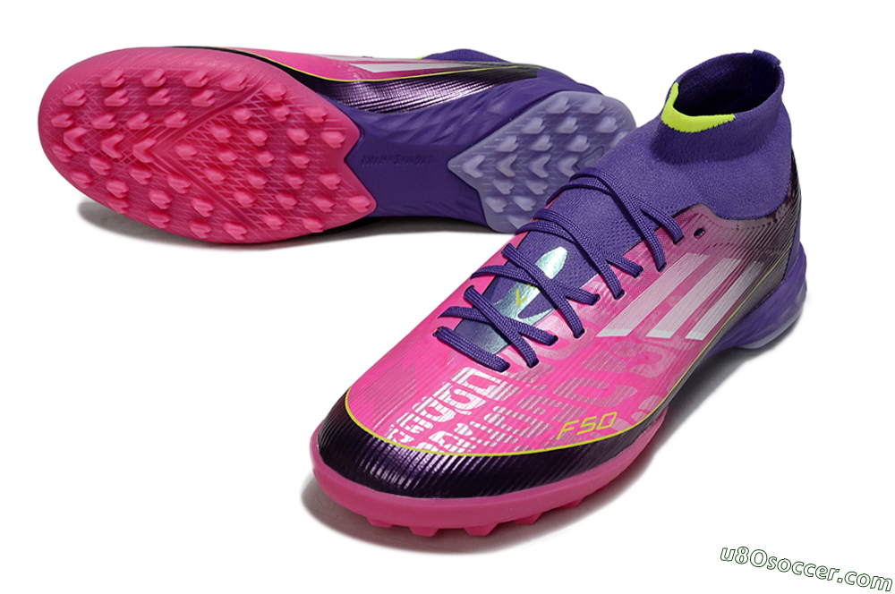 Adidas F50 Pro Mid TF Artificial Turf Soccer Shoes - Pink/Electric Pink/Deep Purple 3