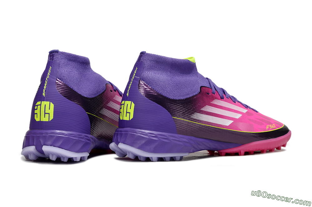 Adidas F50 Pro Mid TF Artificial Turf Soccer Shoes - Pink/Electric Pink/Deep Purple 6
