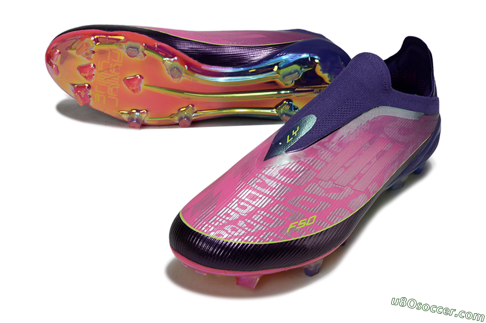 Adidas F50 Elite Laceless FG Firm Ground Soccer Cleats - Purple/Electric Pink/Rainbow Gradient 3