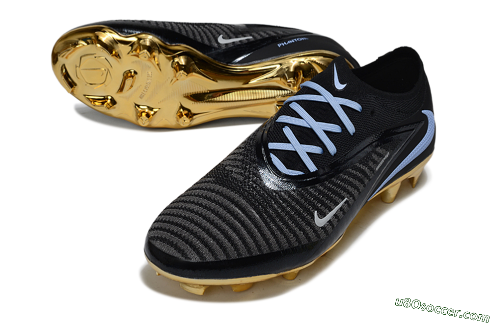 Nike Phantom 6 Low Elite FG Firm Ground Soccer Cleats - Black/Light Blue/Gold 3