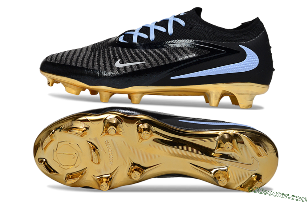 Nike Phantom 6 Low Elite FG Firm Ground Soccer Cleats - Black/Light Blue/Gold 0