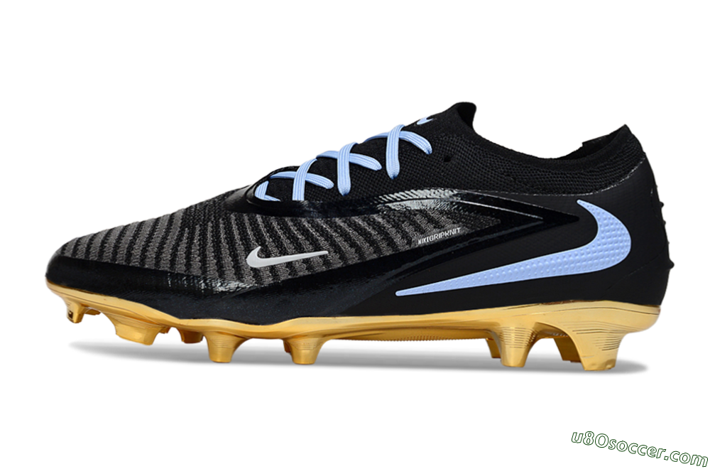Nike Phantom 6 Low Elite FG Firm Ground Soccer Cleats - Black/Light Blue/Gold 2