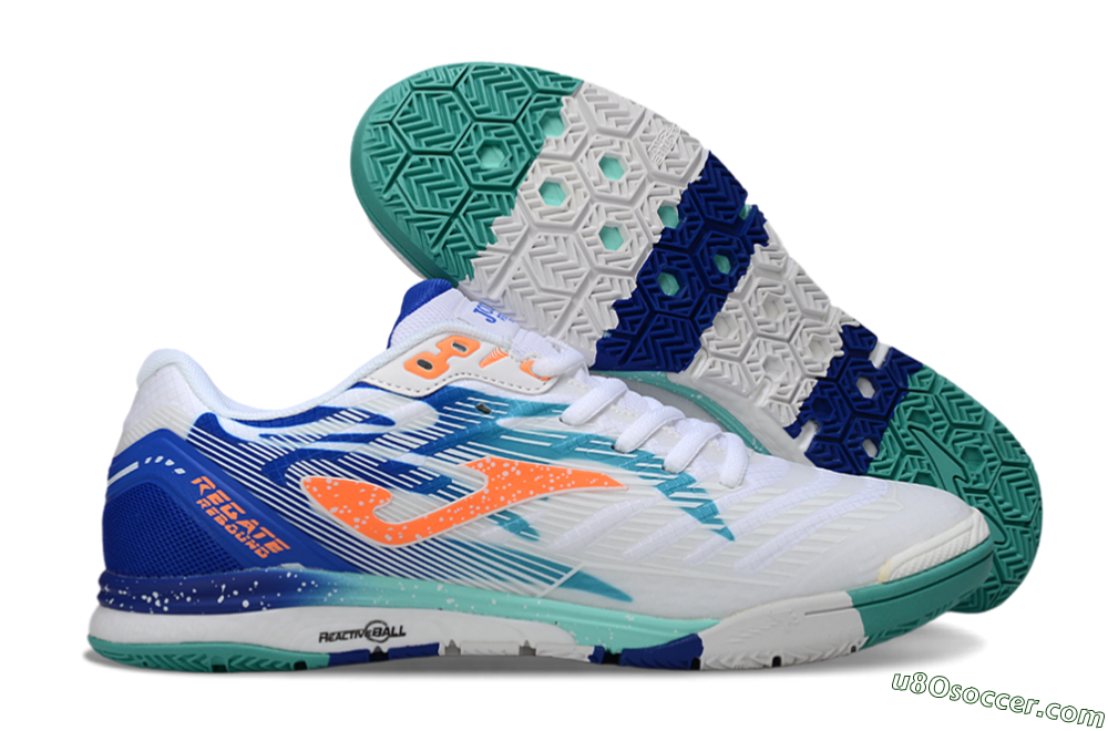 Joma Top Flex IC Indoor & Futsal Soccer Shoes - White/Aqua Blue/Coral Orange 1