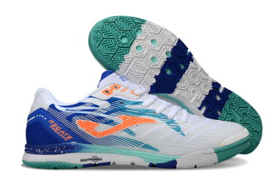 Joma Top Flex IC Indoor & Futsal Soccer Shoes - White/Aqua Blue/Coral Orange