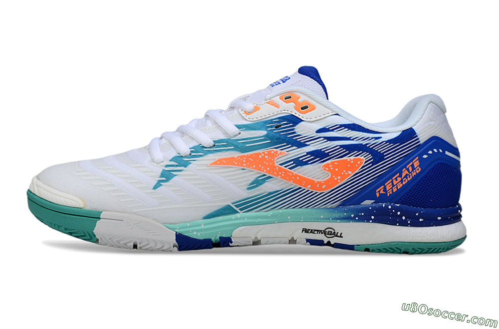 Joma Top Flex IC Indoor & Futsal Soccer Shoes - White/Aqua Blue/Coral Orange 2