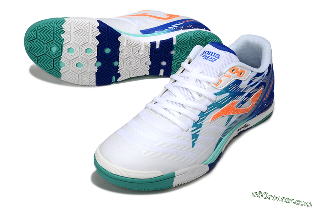 Joma Top Flex IC Indoor & Futsal Soccer Shoes - White/Aqua Blue/Coral Orange 3