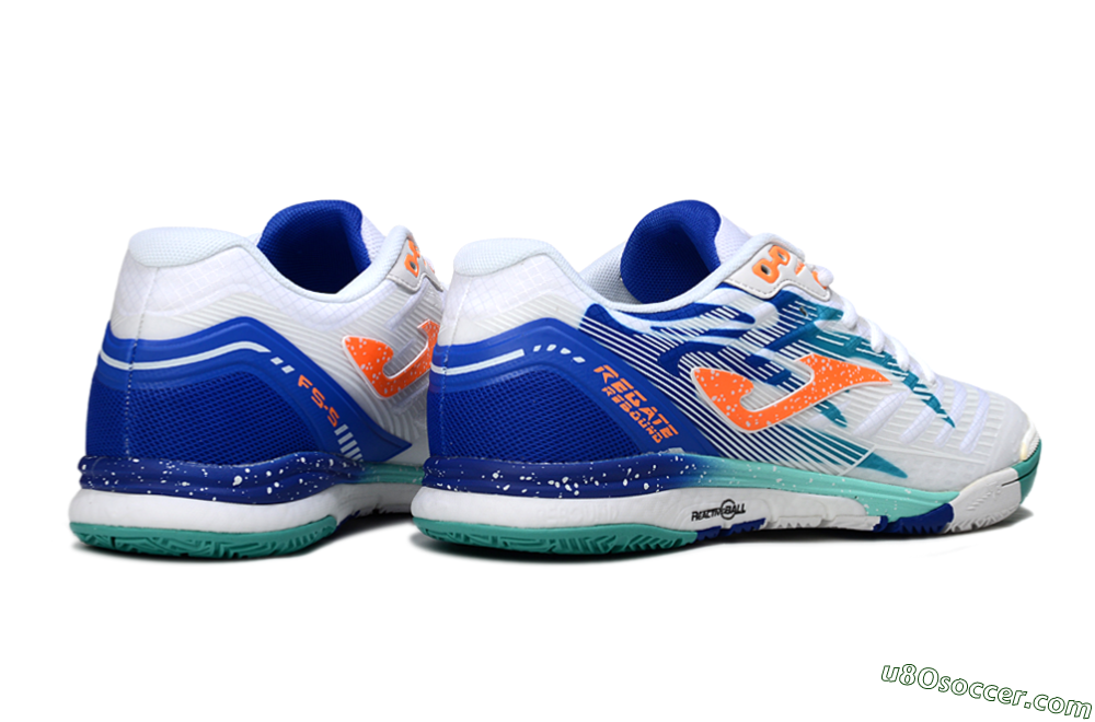 Joma Top Flex IC Indoor & Futsal Soccer Shoes - White/Aqua Blue/Coral Orange 6