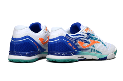 Joma Top Flex IC Indoor & Futsal Soccer Shoes - White/Aqua Blue/Coral Orange