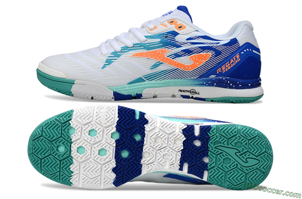 Joma Top Flex IC Indoor & Futsal Soccer Shoes - White/Aqua Blue/Coral Orange 0