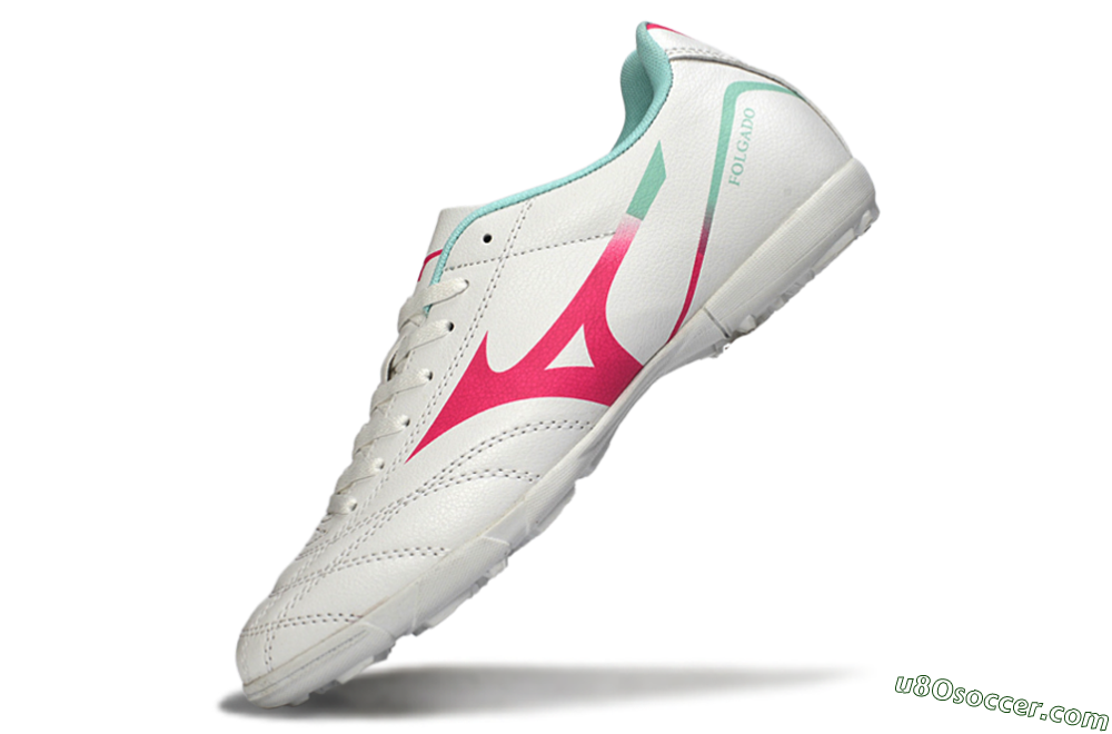Mizuno Morelia Neo 4 TF Artificial Turf Soccer Shoes - White/Soft Pink/Turquoise 5