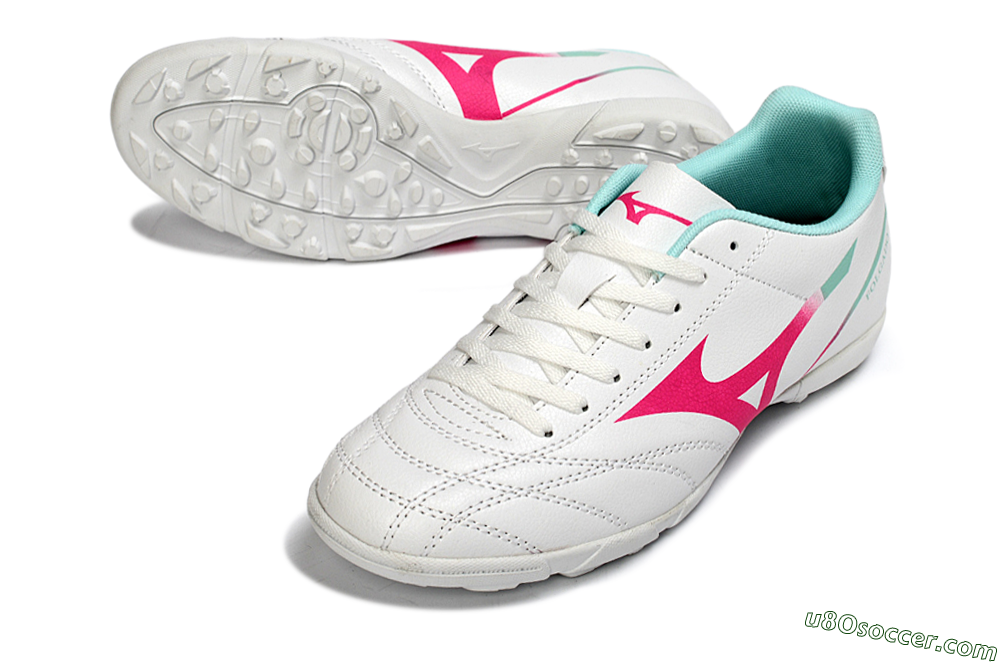 Mizuno Morelia Neo 4 TF Artificial Turf Soccer Shoes - White/Soft Pink/Turquoise 3