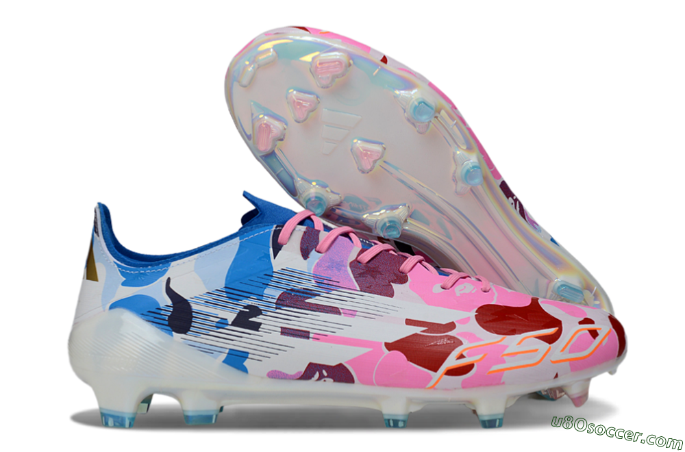 Adidas F50 Elite FG Firm Ground Soccer Cleats - White/Bubblegum Pink/Denim Blue 1