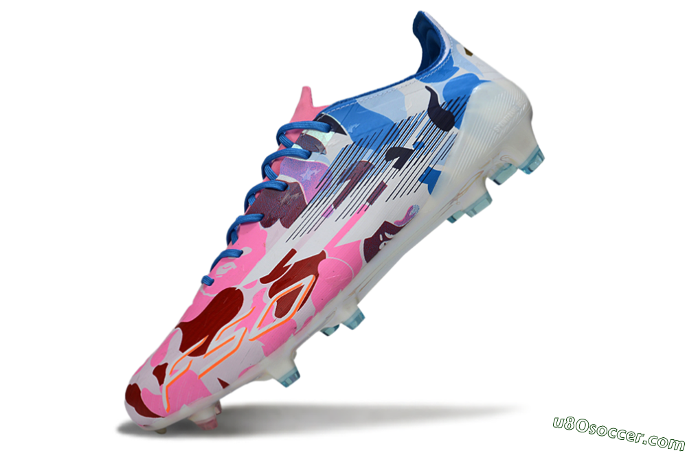 Adidas F50 Elite FG Firm Ground Soccer Cleats - White/Bubblegum Pink/Denim Blue 5