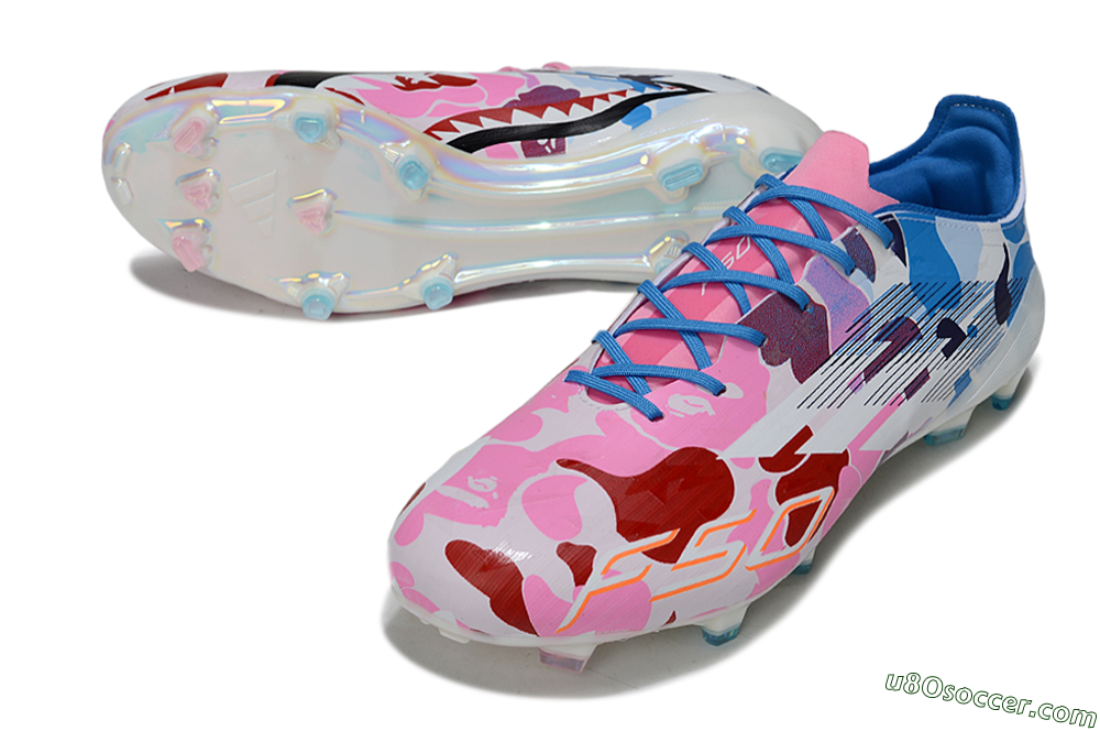 Adidas F50 Elite FG Firm Ground Soccer Cleats - White/Bubblegum Pink/Denim Blue 3