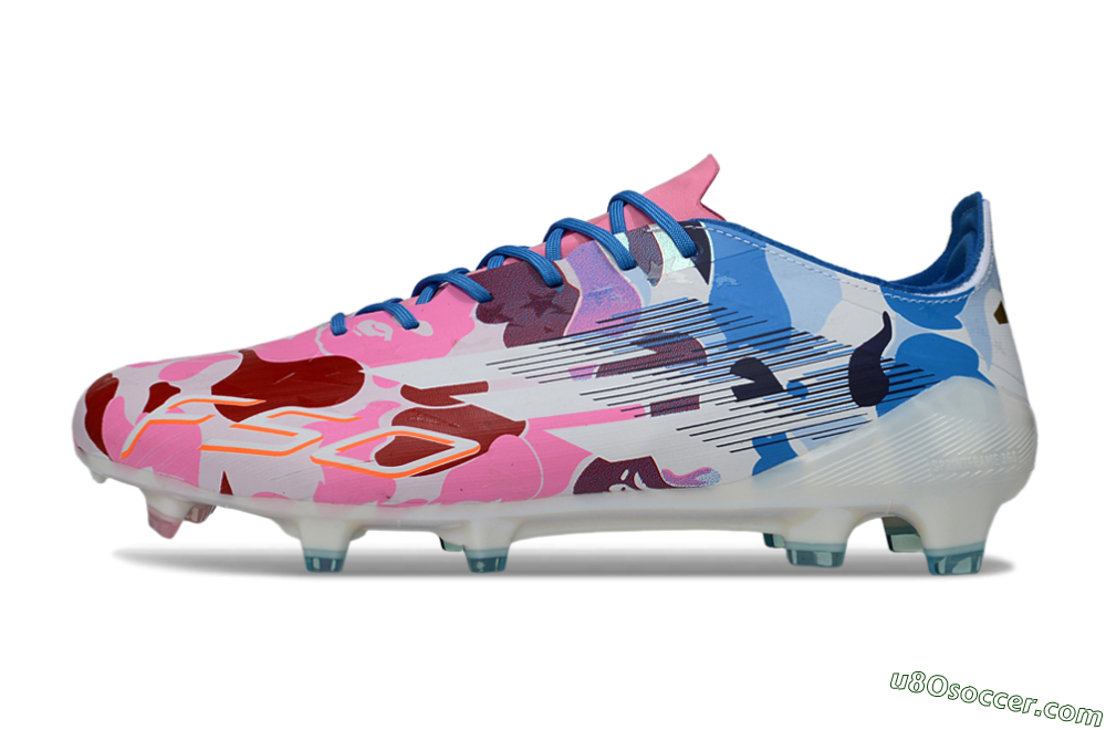 Adidas F50 Elite FG Firm Ground Soccer Cleats - White/Bubblegum Pink/Denim Blue 2