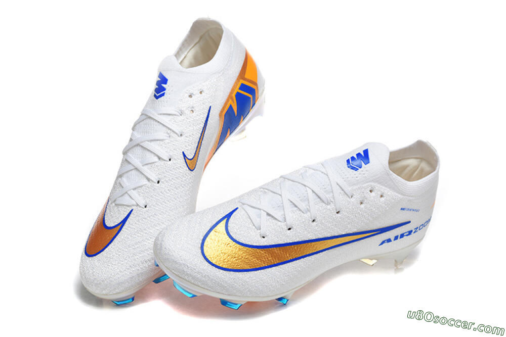 Nike Air Zoom Mercurial Vapor 16 Elite FG Firm Ground Soccer Cleats - White/Electric Blue/Metallic Orange 6