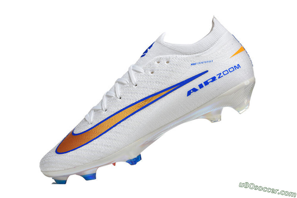 Nike Air Zoom Mercurial Vapor 16 Elite FG Firm Ground Soccer Cleats - White/Electric Blue/Metallic Orange 8
