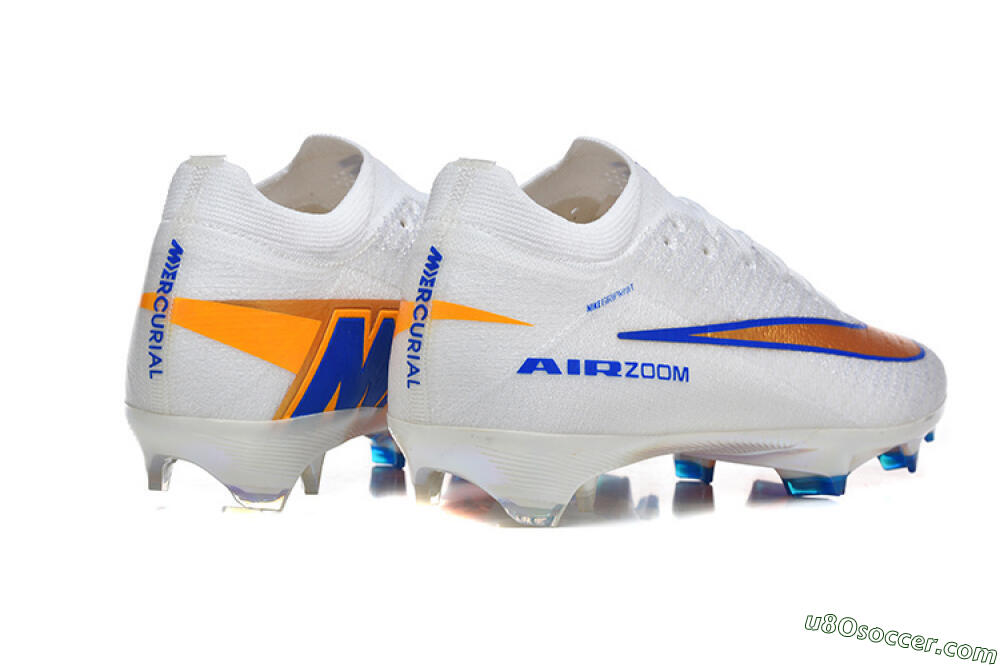 Nike Air Zoom Mercurial Vapor 16 Elite FG Firm Ground Soccer Cleats - White/Electric Blue/Metallic Orange 9